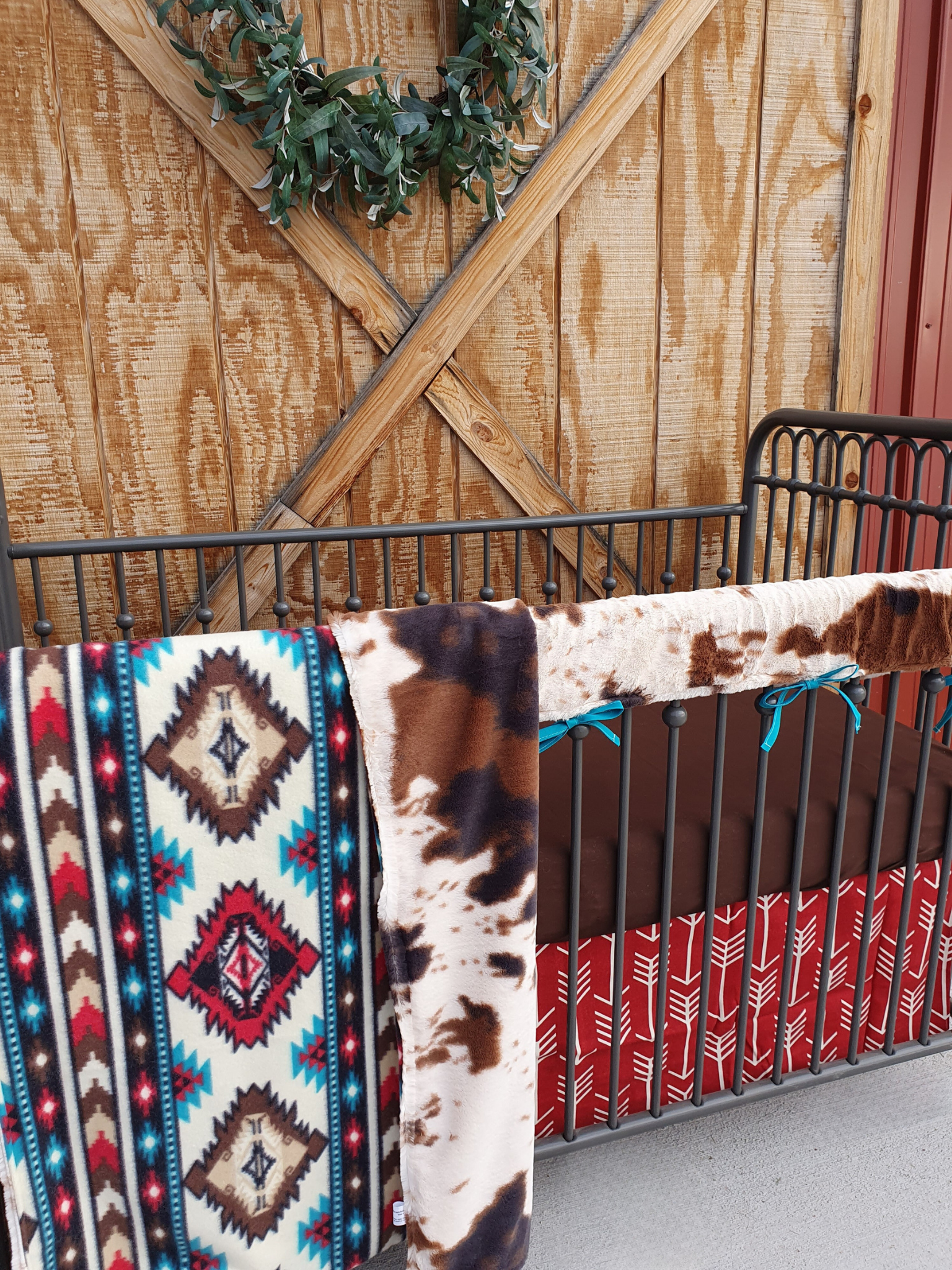 Boy Crib Bedding - Aztec and Cow Minky Western Crib Bedding & Nursery Collection - DBC Baby Bedding Co 