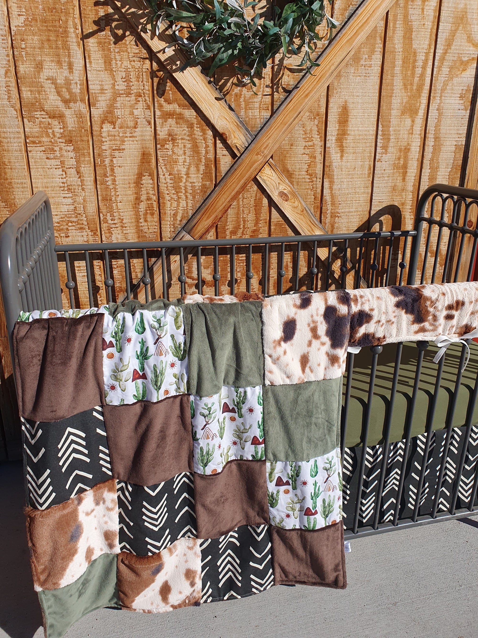New Release Boy Crib Bedding- Cactus Mountains and Cow Minky Western Baby & Toddler  Bedding Collection - DBC Baby Bedding Co 