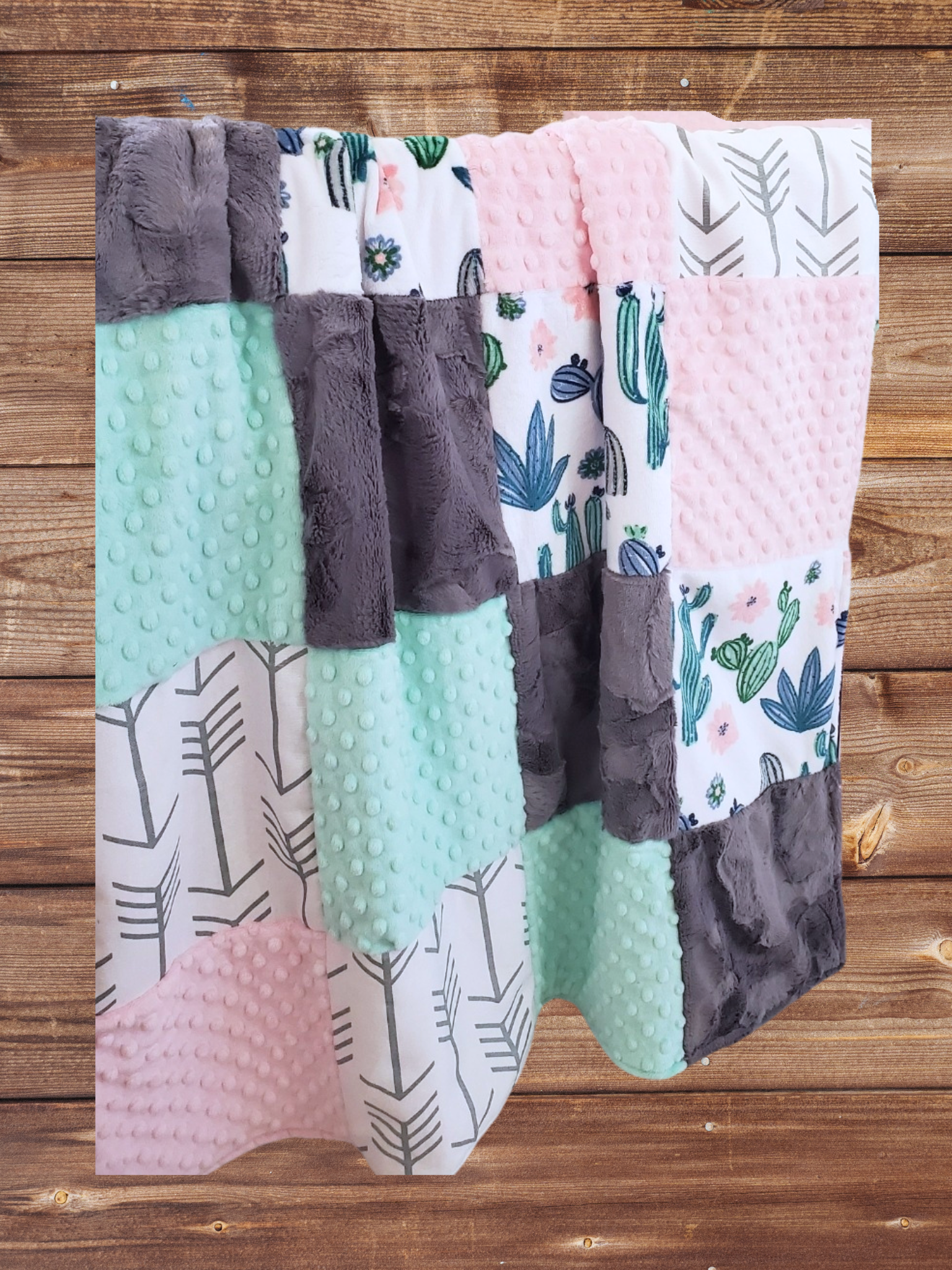 Patchwork Blanket - Cactus Minky and Arrows Blanket - DBC Baby Bedding Co 