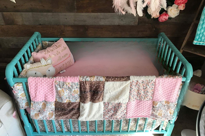 New Release Girl Crib Bedding -  Sleeping Deer and Feather Woodland Baby Bedding - DBC Baby Bedding Co 
