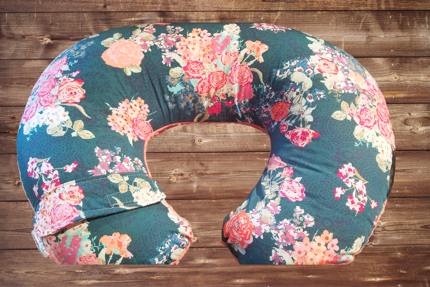 Nursing Pillow Cover- Navy Coral Floral and Minky - DBC Baby Bedding Co 