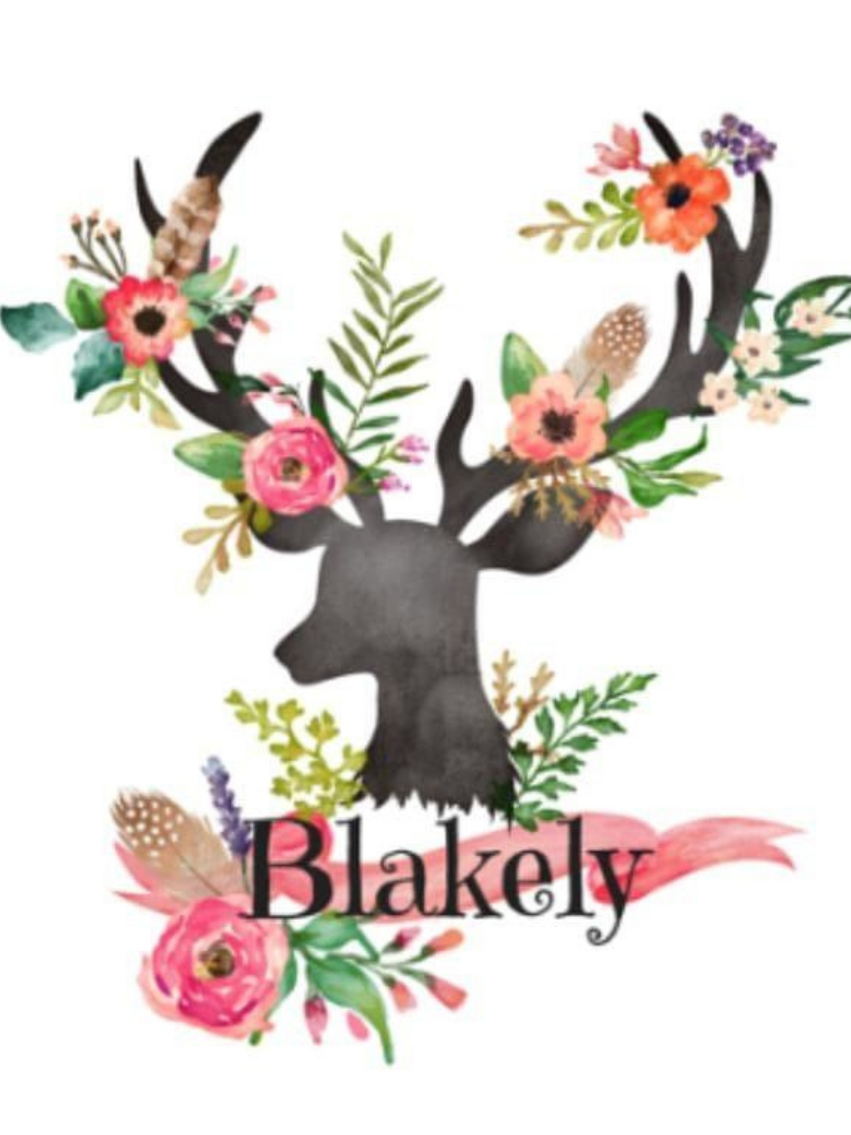 Standard blanket - Personalized Floral Deer Antlers and Fawn Minky Woodland Blanket - DBC Baby Bedding Co 