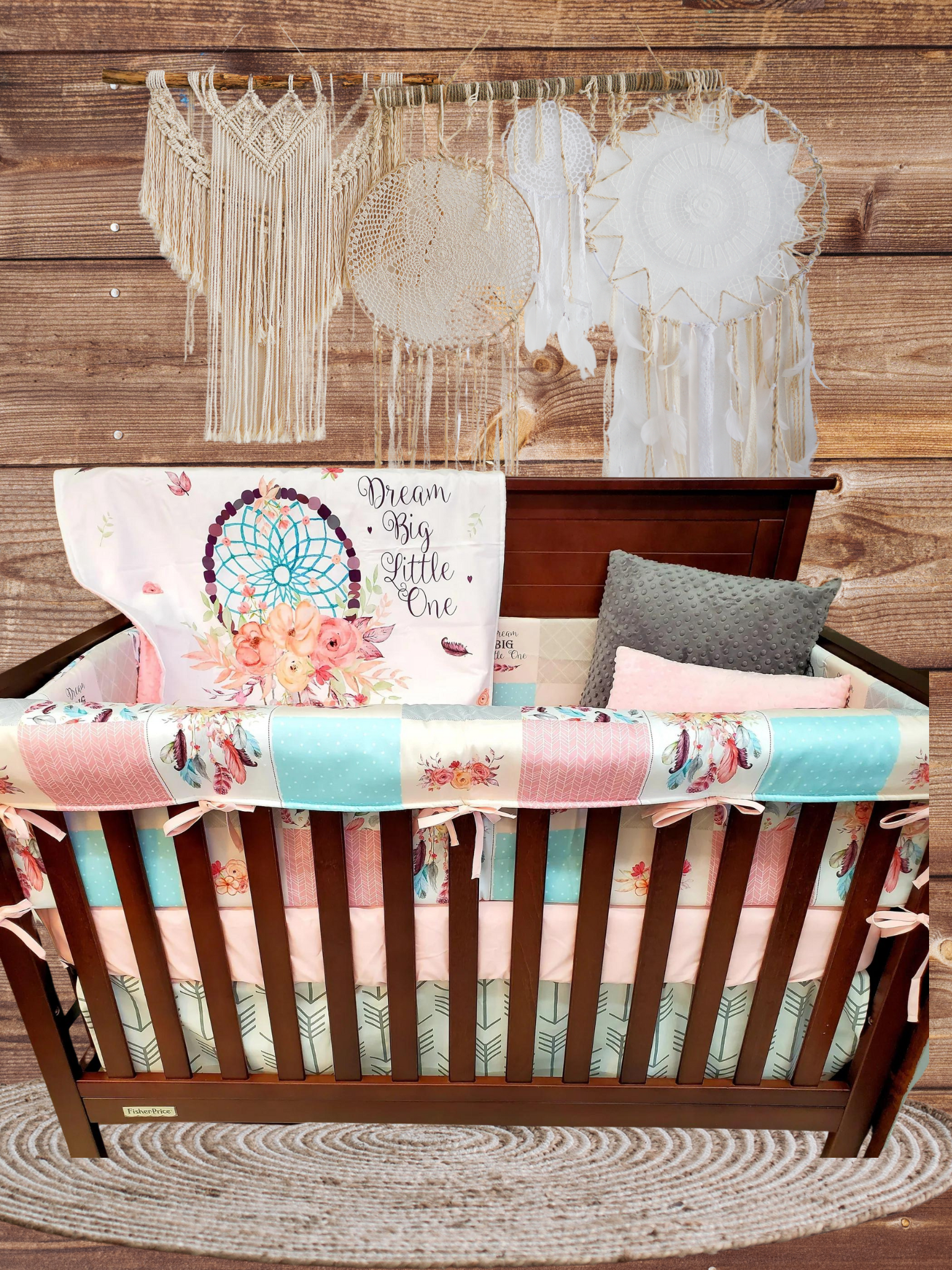 Custom Girl Crib Bedding- Dream Catcher Baby Bedding Collection - DBC Baby Bedding Co 
