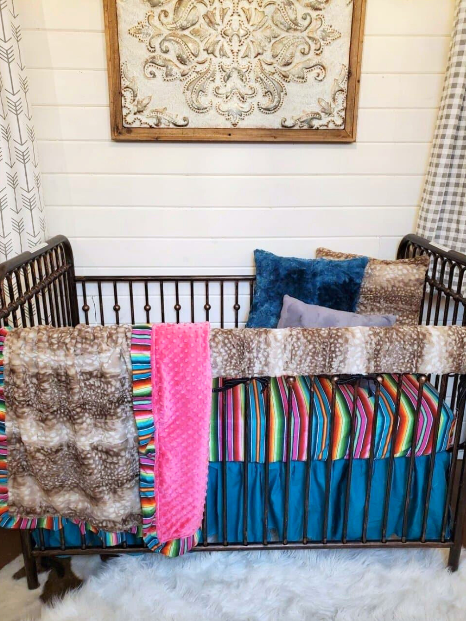 Girl Crib Bedding- Fawn Minky and Serape Western Baby & Toddler Bedding Collection - DBC Baby Bedding Co 