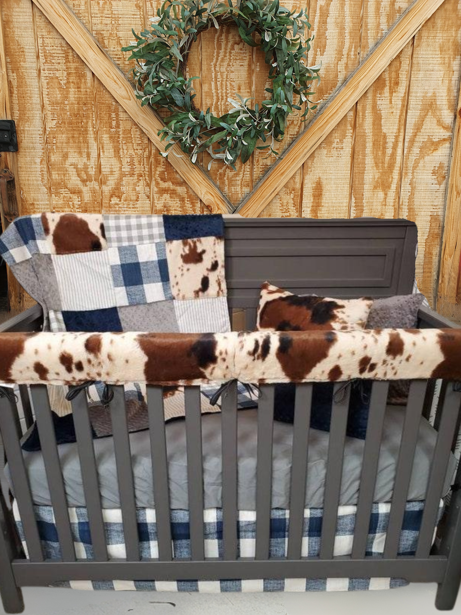 Boy Crib Bedding- Cow Minky and Check Farmhouse Western Baby & Toddler Bedding Collection - DBC Baby Bedding Co 