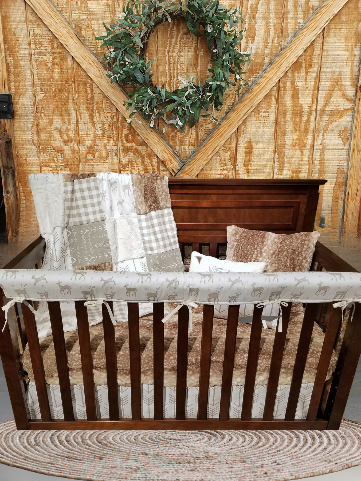 Neutral Crib Bedding - Sweet Baby Fawn and Fawn Minky Woodland Baby Bedding Collection - DBC Baby Bedding Co 