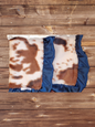 Baby Ruffle Lovey - Cow Minky with Navy Satin Ruffle Western Lovey - DBC Baby Bedding Co 