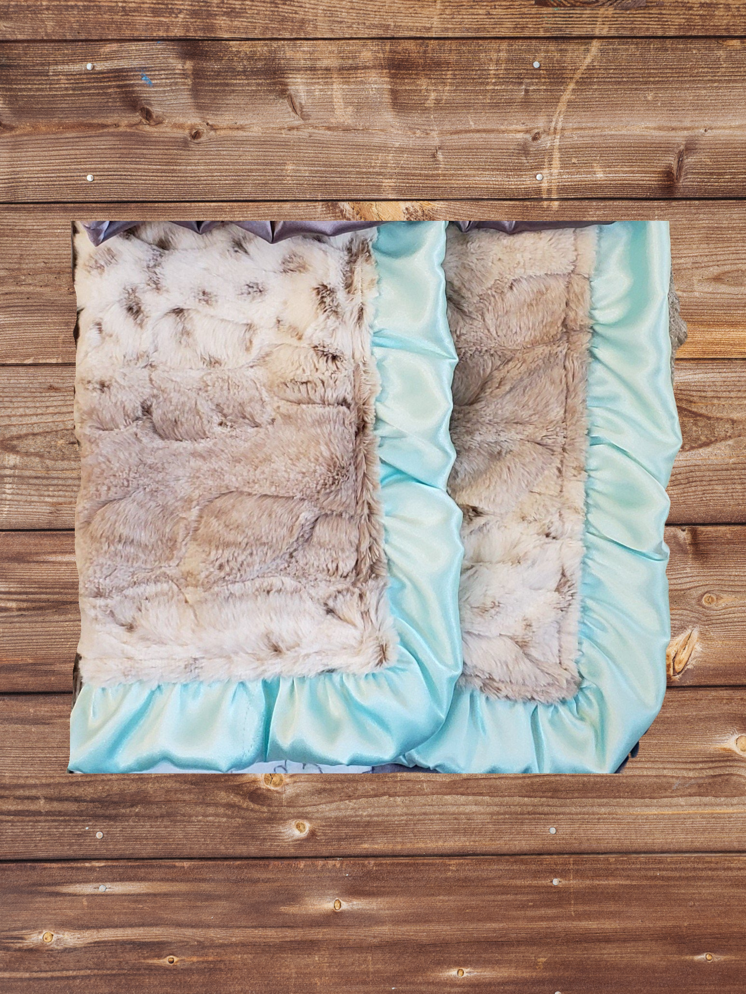 Baby Ruffle Lovey - Lynx Minky and Salt Water Satin Ruffle Lovey - DBC Baby Bedding Co 