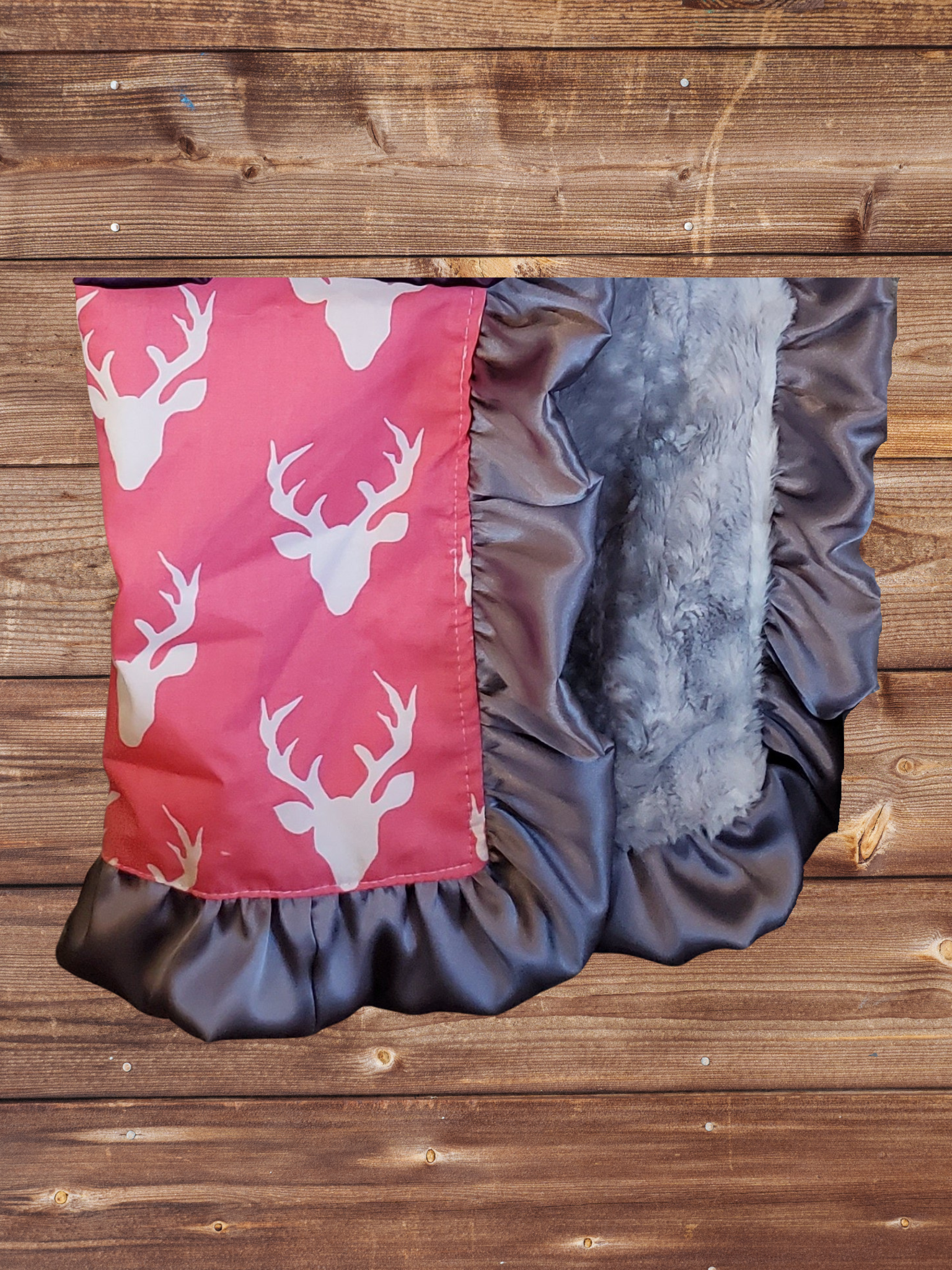 Ruffle Baby Lovey - Pink Buck and Silver Fawn Minky Woodland Lovey - DBC Baby Bedding Co 