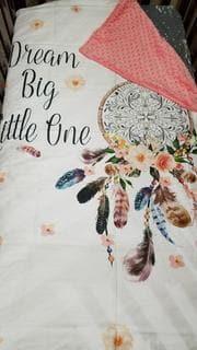 Standard Blanket - Dream Big Little One Dream Catcher and Coral Minky Boho Blanket - DBC Baby Bedding Co 