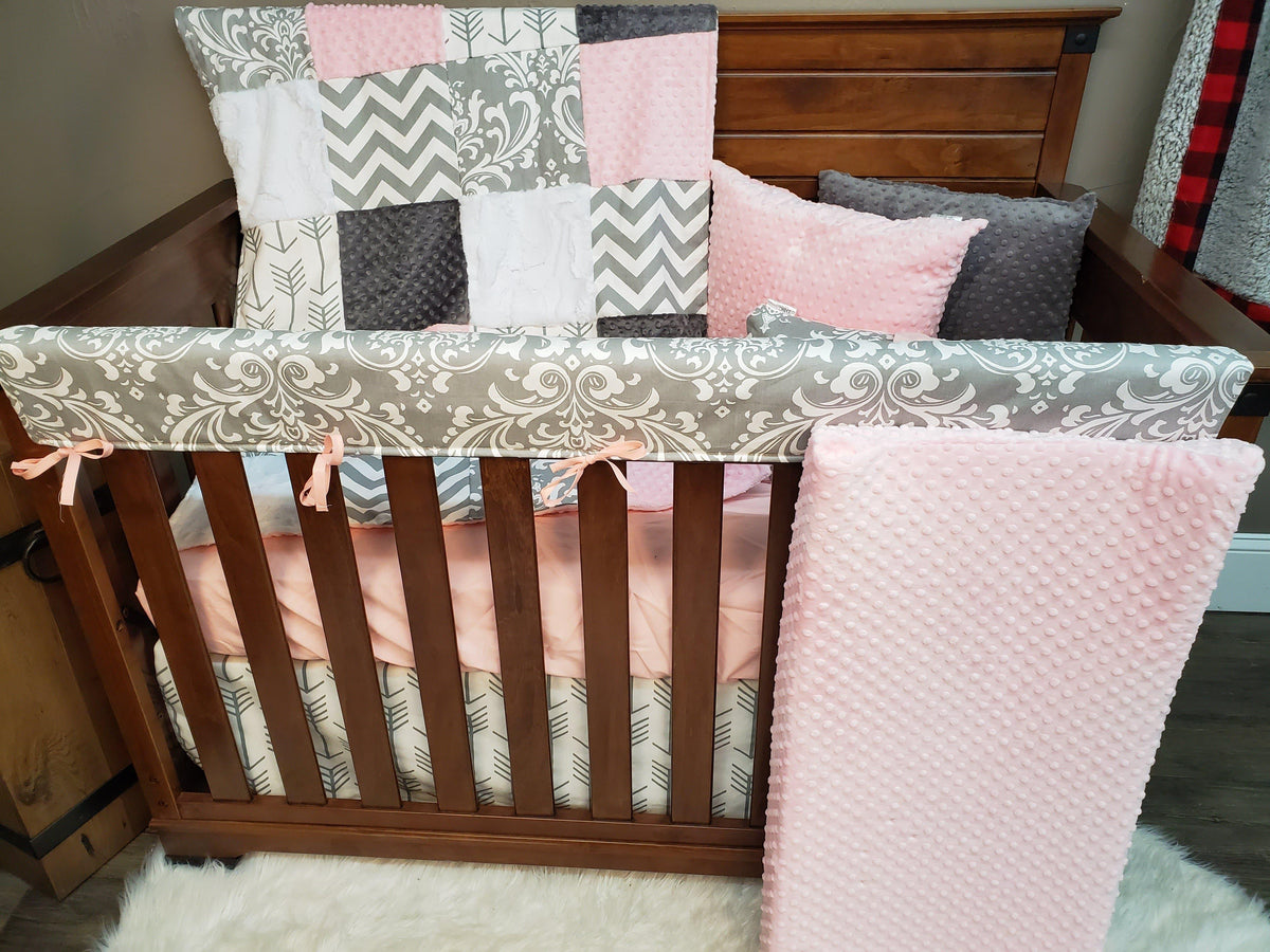 Ready Ship Girl Crib Bedding - Damask and Arrow Collection - DBC Baby Bedding Co 