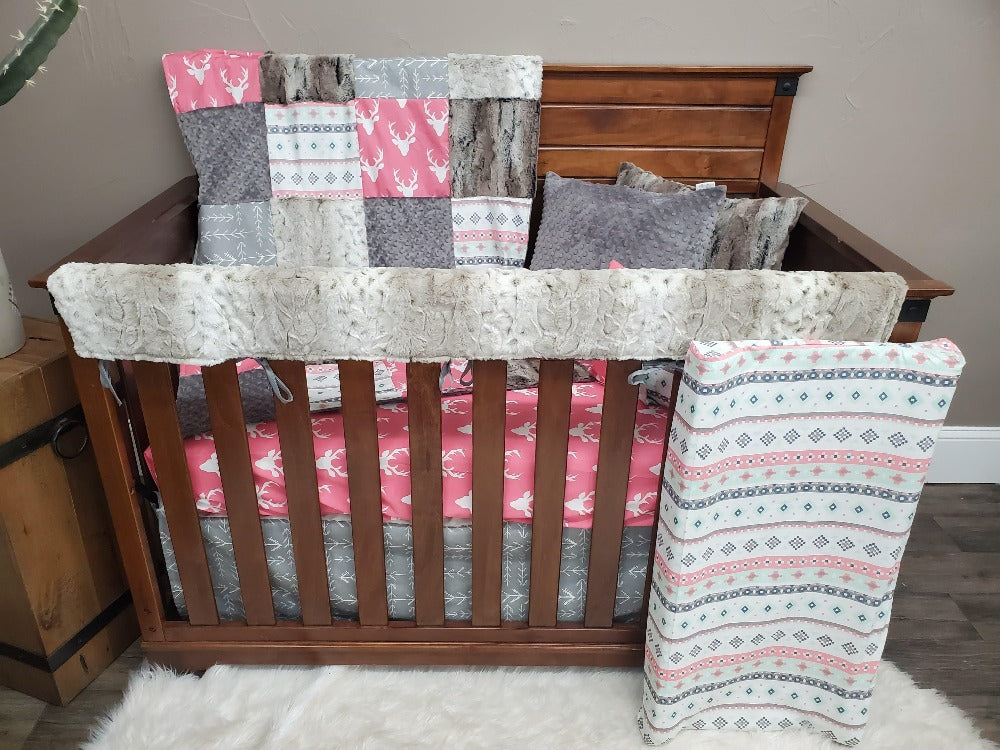Ready Ship Girl Crib Bedding - Pink Buck and Lynx Minky Collection - DBC Baby Bedding Co 