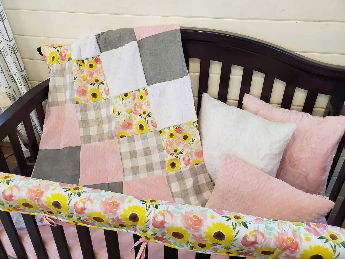 Custom Girl Crib Bedding- Sunflower and Rose Nursery Collection - DBC Baby Bedding Co 