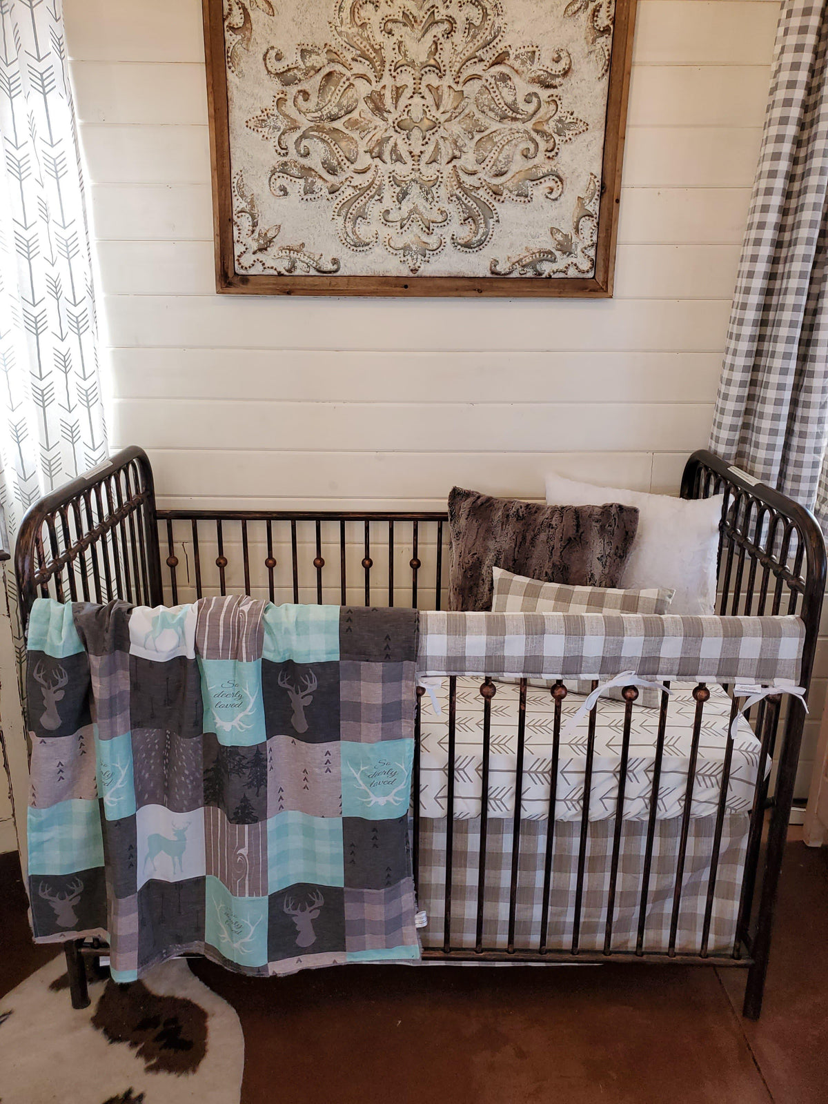 Ready to Ship Neutral Crib Bedding - Deerly Loved Antler Collection - DBC Baby Bedding Co 