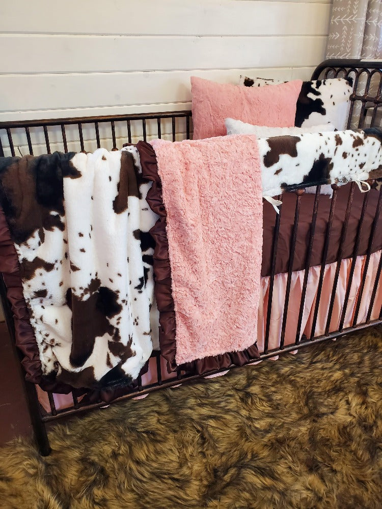 Girl Crib Bedding- Cow Minky Ranch Collection - DBC Baby Bedding Co 