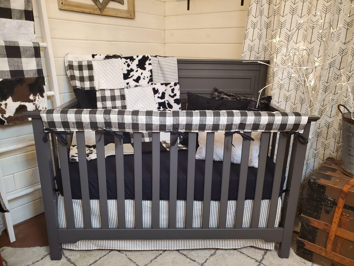 Ready Ship Neutral Crib Bedding- Farmhouse and Black Cow Minky Collection - DBC Baby Bedding Co 