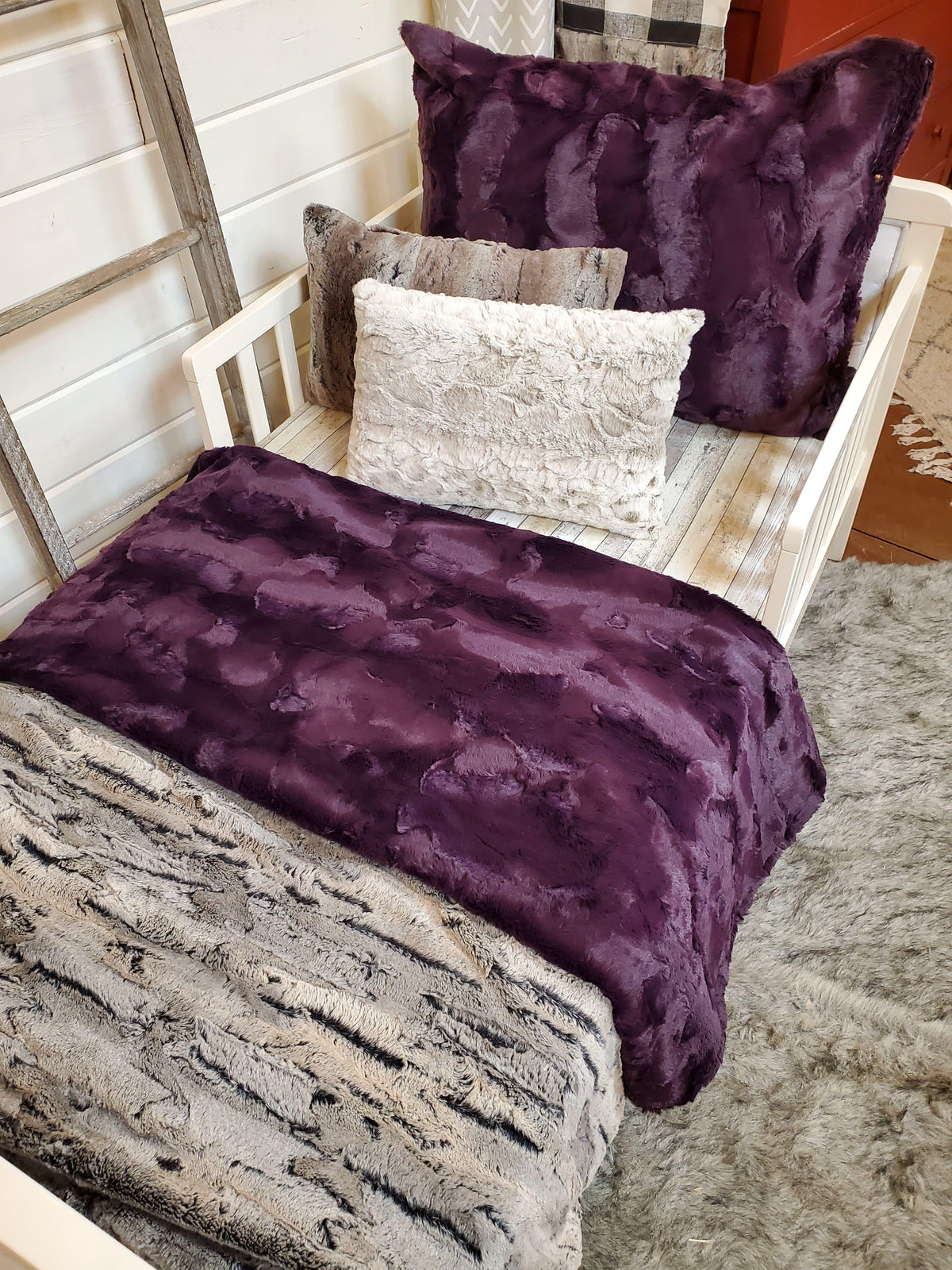Toddler or Twin Bedding -  Rabbit Minky and Plum Hide Minky Collection - DBC Baby Bedding Co 