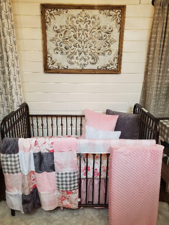 Ready Ship Girl Crib Bedding- Romantic Rose&#39;s Farmhouse Collection - DBC Baby Bedding Co 