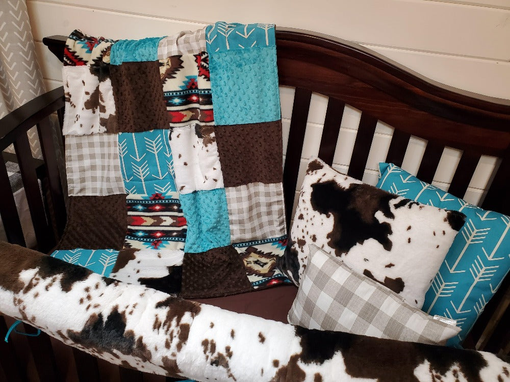 Boy Crib Bedding - Aztec and Teal Arrow Western Crib Bedding Collection - DBC Baby Bedding Co 