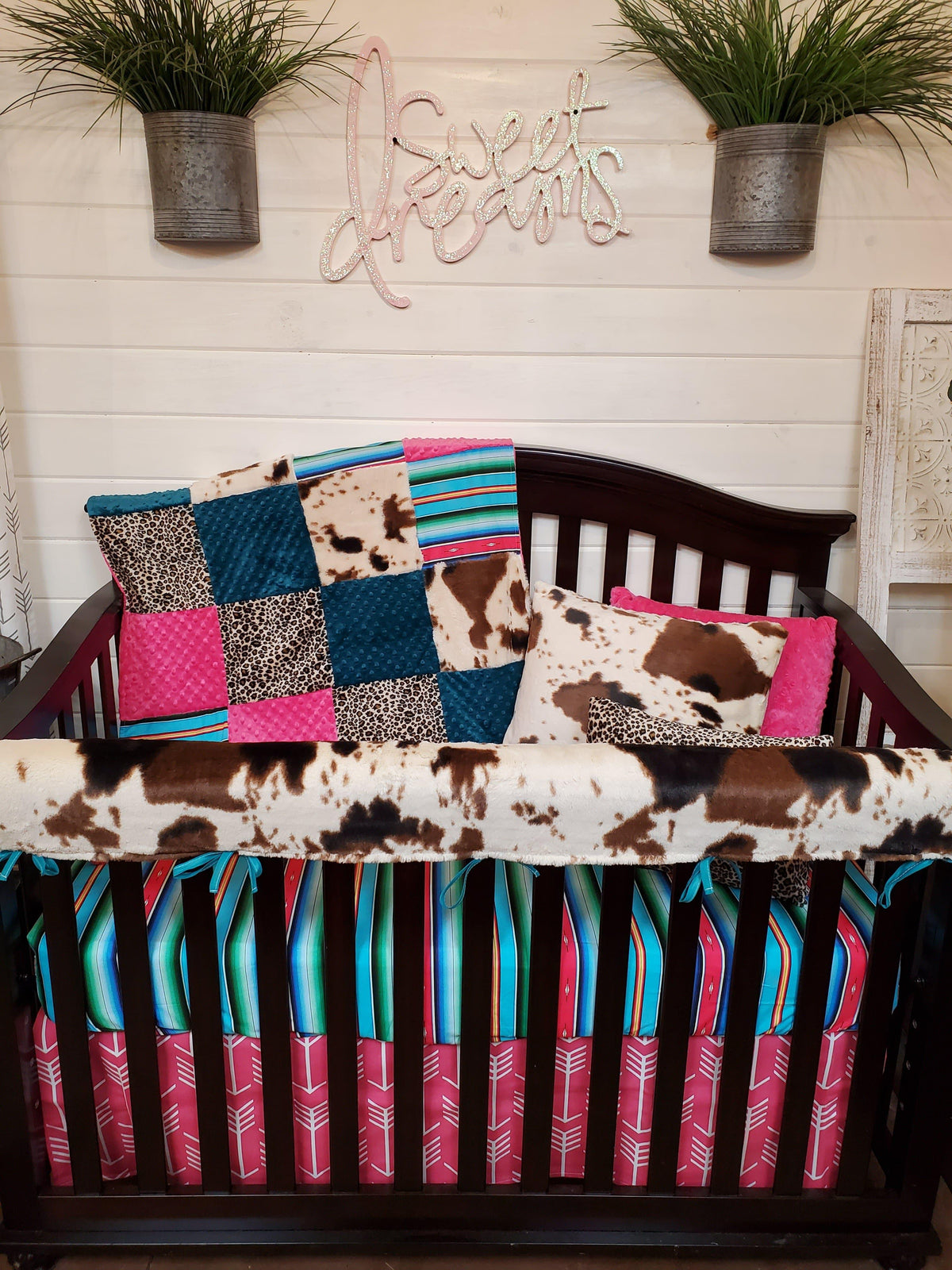 Girl Crib Bedding- Fiesta Serape, Cheetah, and Cow Minky Ranch Collection - DBC Baby Bedding Co 