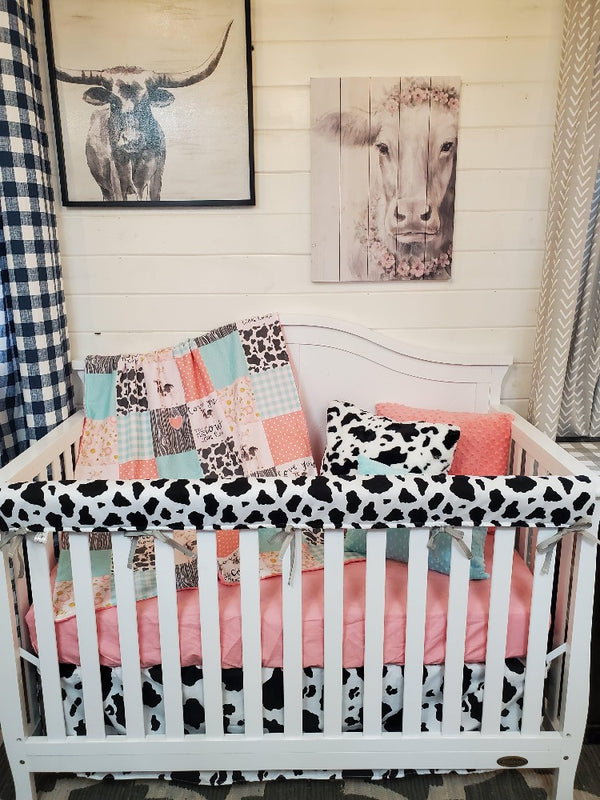 Coral and mint store crib bedding