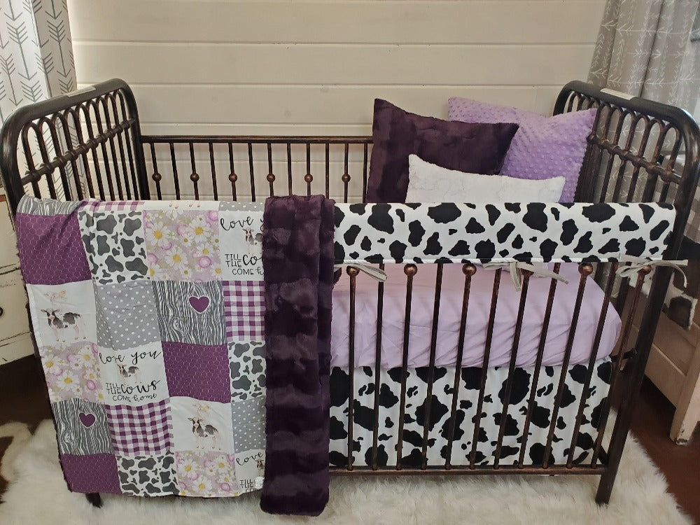 Custom Girl Crib Bedding - Plum Cows Come Home Farm Baby Bedding Collection - DBC Baby Bedding Co 