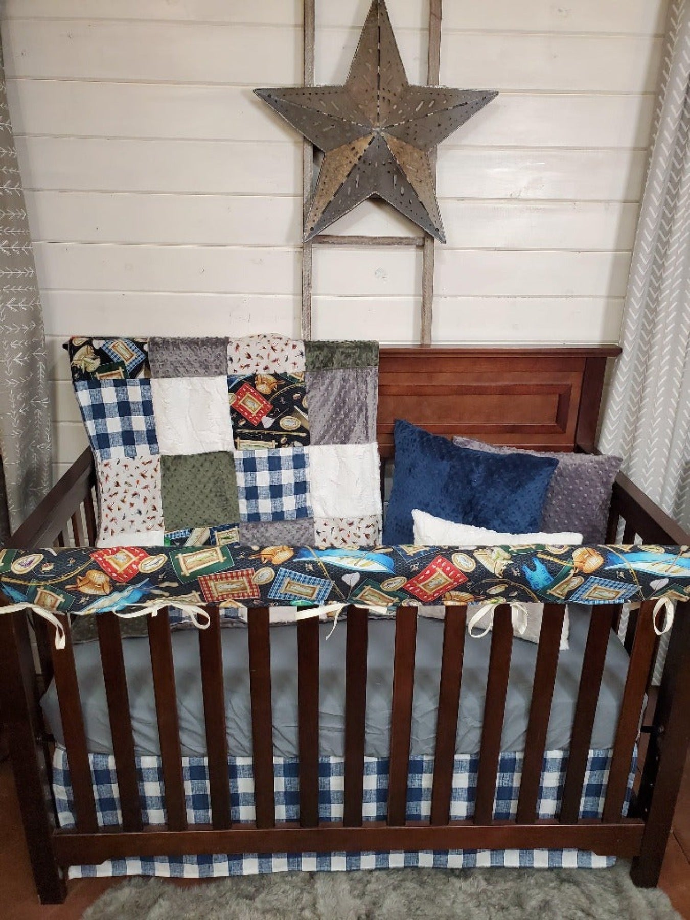 Ready Ship Boy Crib Bedding Fishing Crib Bedding Collection 3PC Set