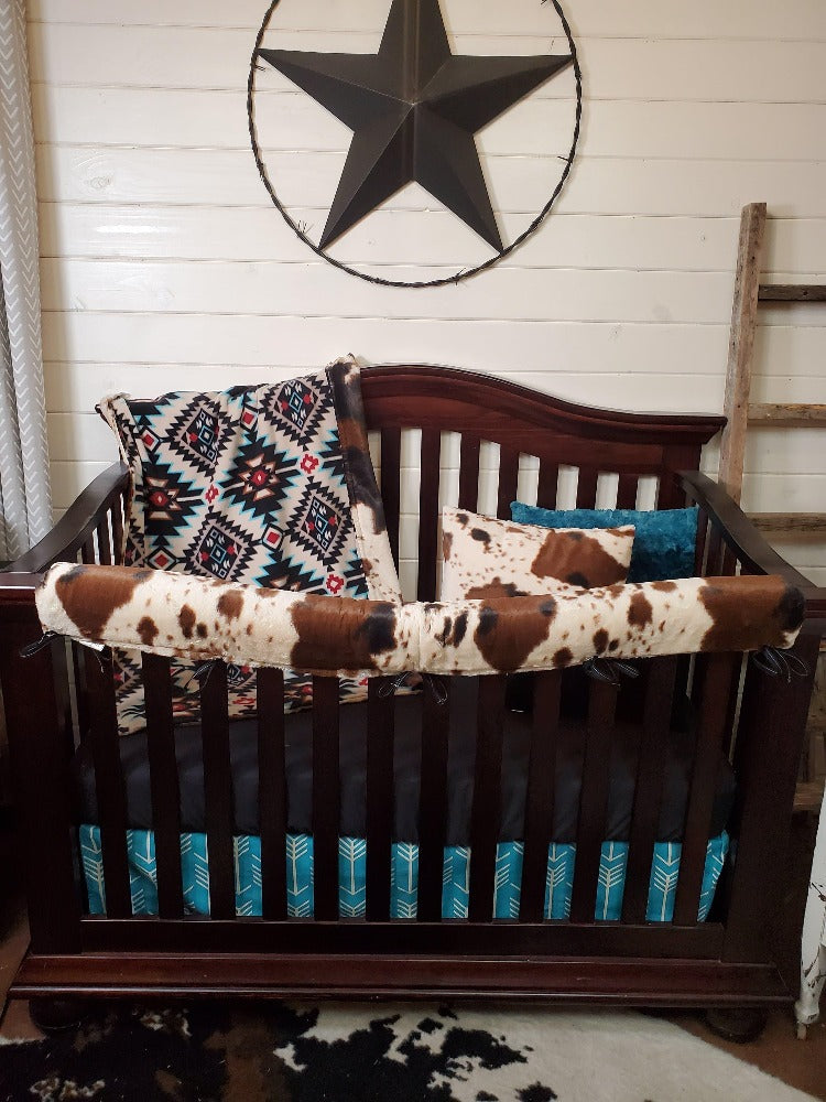 Boy Crib Bedding Aztec and Cow Minky Western Baby Bedding Collection DBC Baby Bedding Co