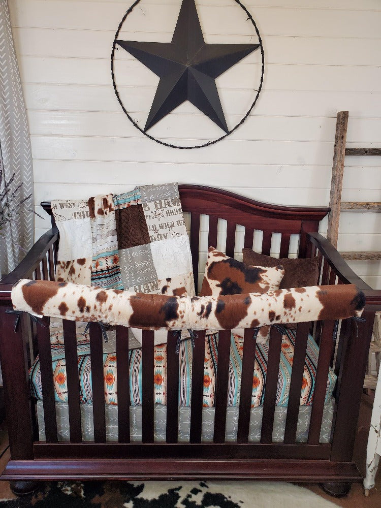 Boy Crib Bedding Cowboy Mint Aztec and Cow Minky Western Baby To