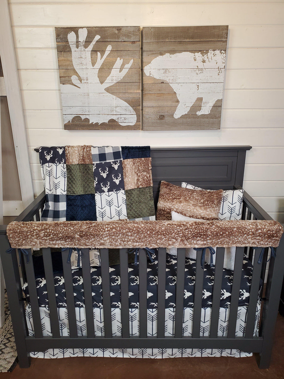 Boy Crib Bedding- Buck and Fawn Minky Woodland Collection - DBC Baby Bedding Co 