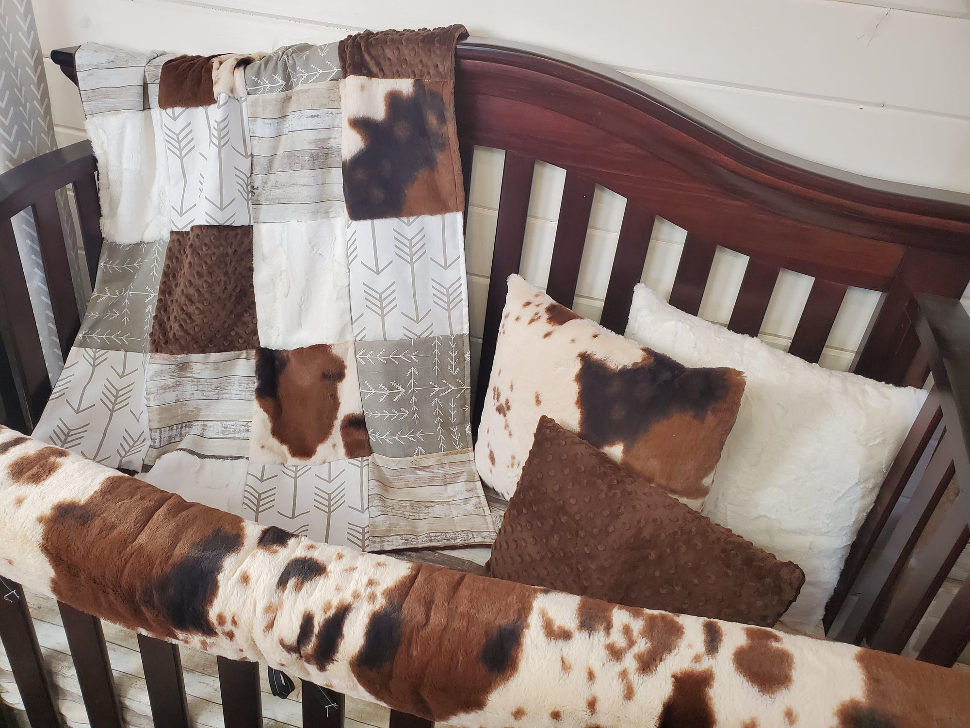 Boy Crib Bedding- Rustic Wood and Cow Minky Ranch Collection - DBC Baby Bedding Co 