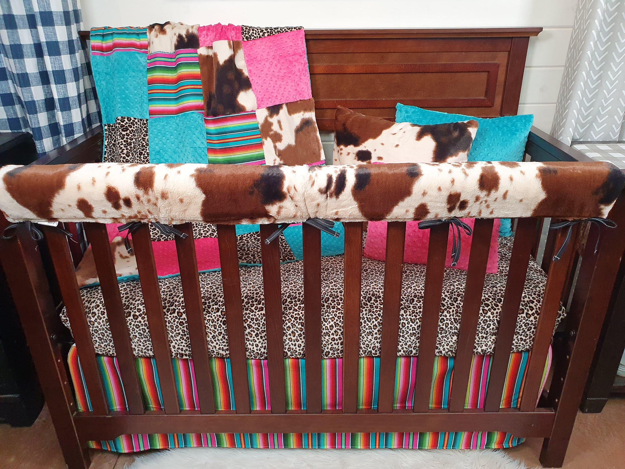 Girl Crib Bedding- Serape, Cheetah Minky, and Cow Minky Ranch Collection - DBC Baby Bedding Co 