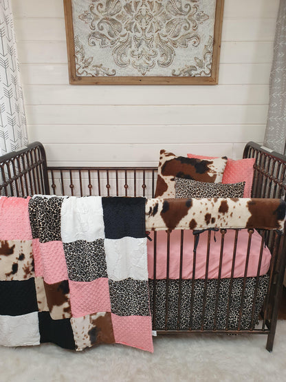 Girl Crib Bedding- Cheetah Minky and Cow Minky Collection - DBC Baby Bedding Co 