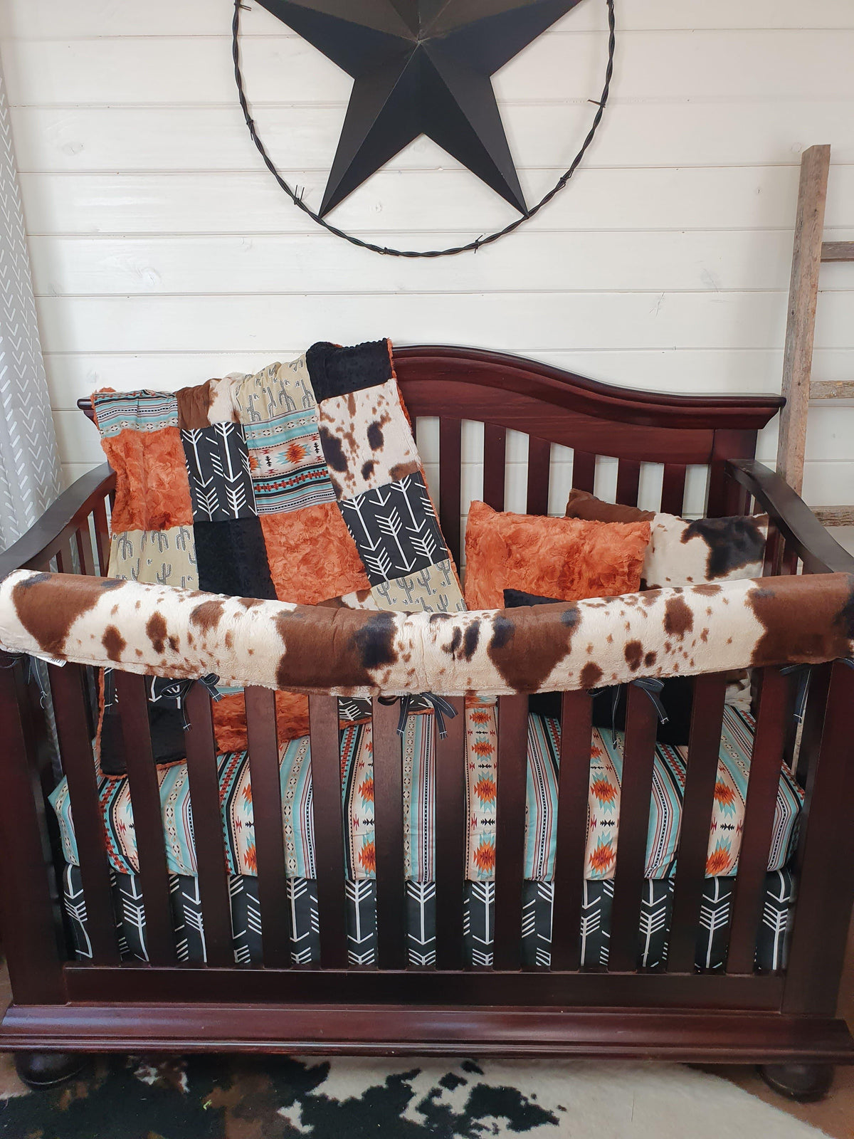 Boy Crib Bedding- Cactus, Mint Aztec, and Cow Minky Ranch Collection - DBC Baby Bedding Co 