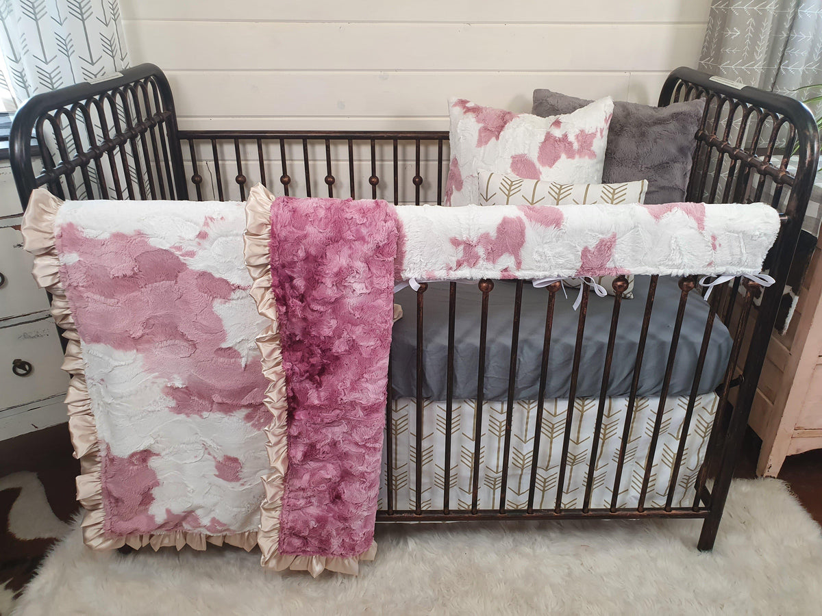 Ready to Ship Girl Crib Bedding- Rose Calf Minky Ranch Collection - DBC Baby Bedding Co 