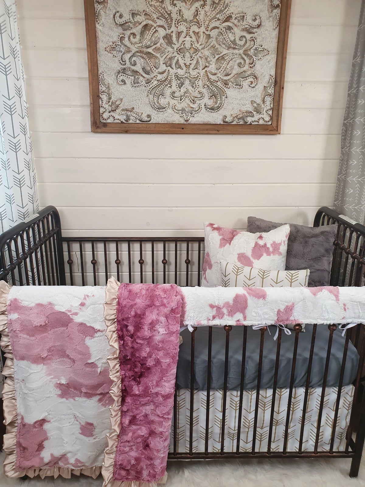 Ready to Ship Girl Crib Bedding- Rose Calf Minky Ranch Collection - DBC Baby Bedding Co 