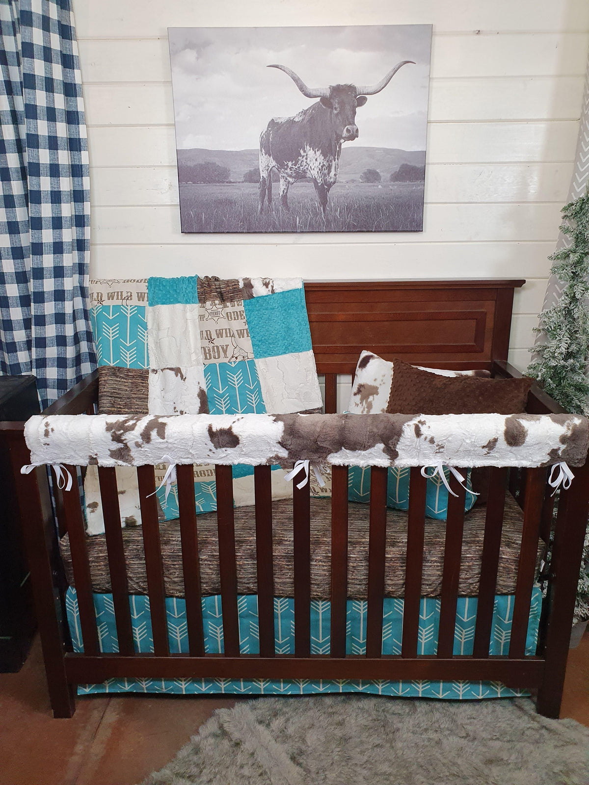 Ready Ship Boy Crib Bedding - Cowboy and Brownie Calf Minky Collection - DBC Baby Bedding Co 