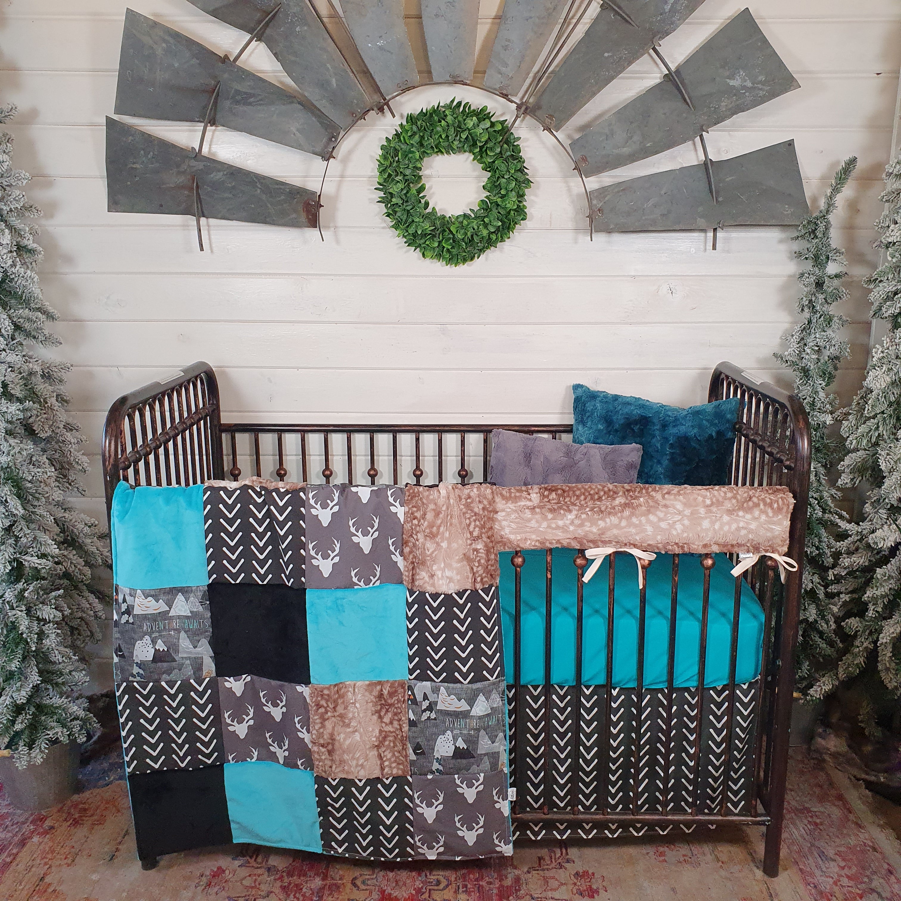 Teal and gray baby bedding on sale