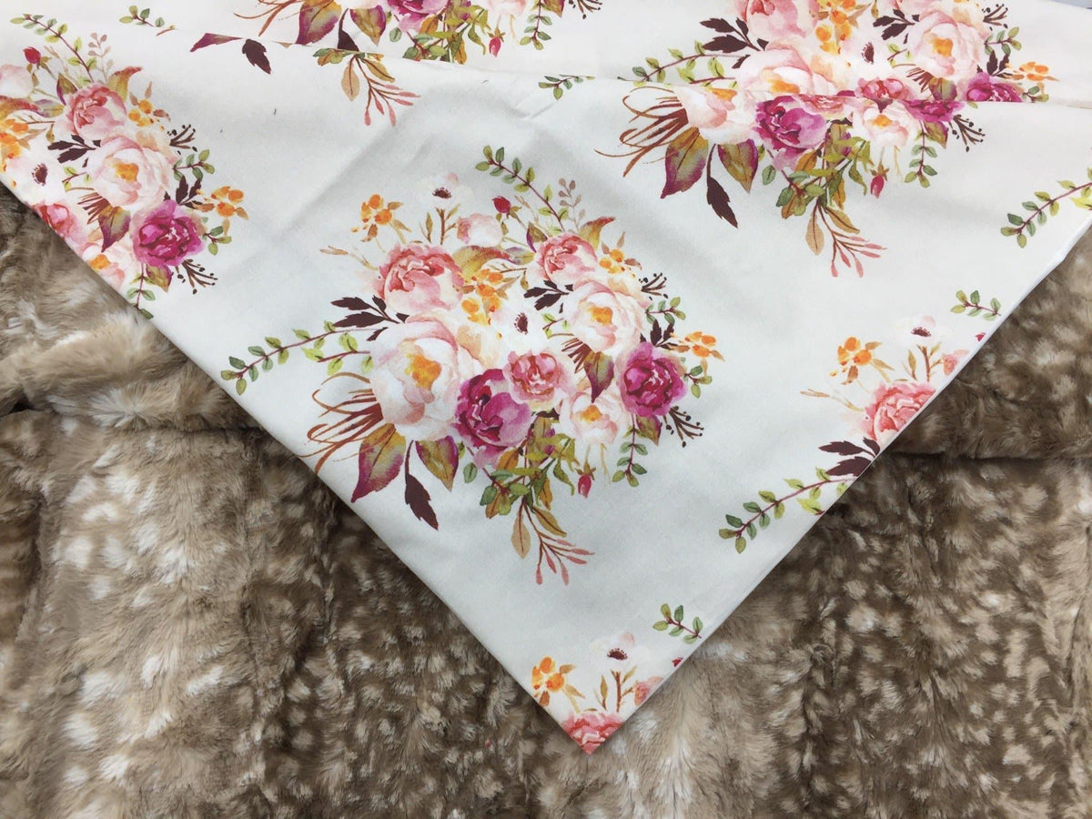 Standard blanket- Antique Floral and Fawn Minky - DBC Baby Bedding Co 