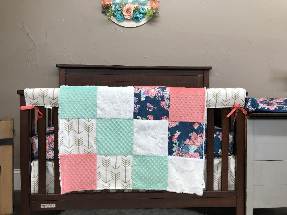 Ready Ship Girl Crib Bedding - Navy Floral Nursery Collection - DBC Baby Bedding Co 