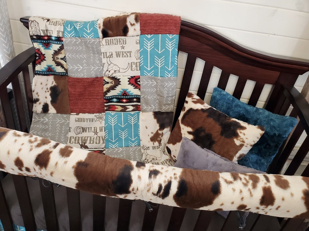 Boy Crib Bedding - Cowboy, Aztec, and Cow Minky Western Baby Bedding Collection - DBC Baby Bedding Co 