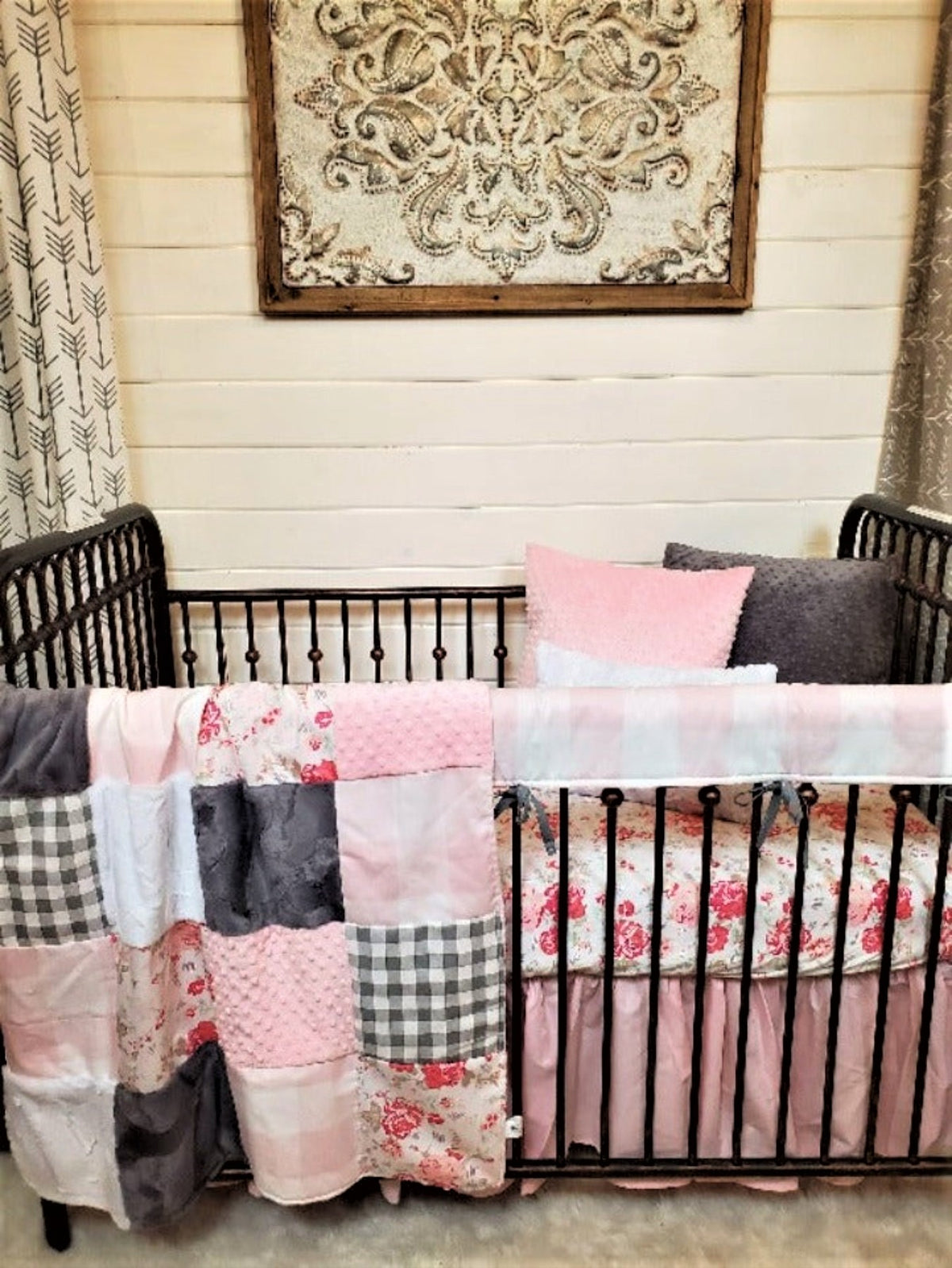 Ready Ship Girl Crib Bedding- Romantic Rose&#39;s Farmhouse Collection - DBC Baby Bedding Co