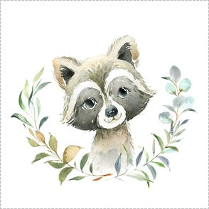 Baby Lovey - Woodland Racoon and gray wild rabbit minky with olive satin ruffle - DBC Baby Bedding Co 