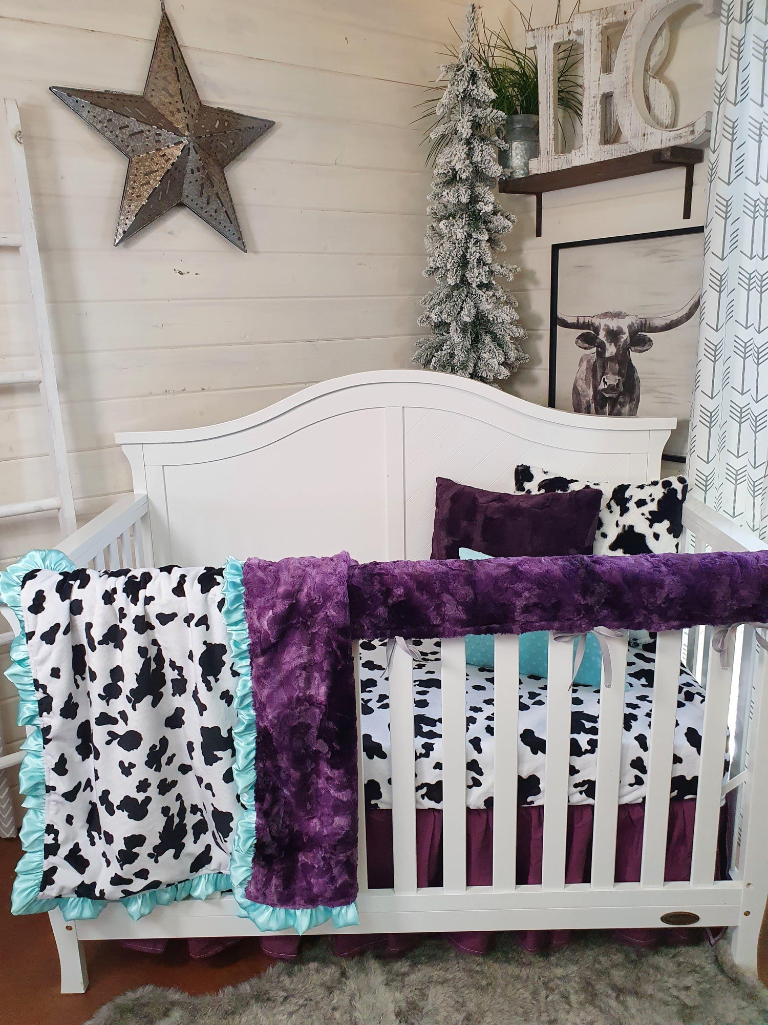 New Release Girl Crib Bedding- Black White Cow Minky Baby Bedding & Nursery Collection - DBC Baby Bedding Co 