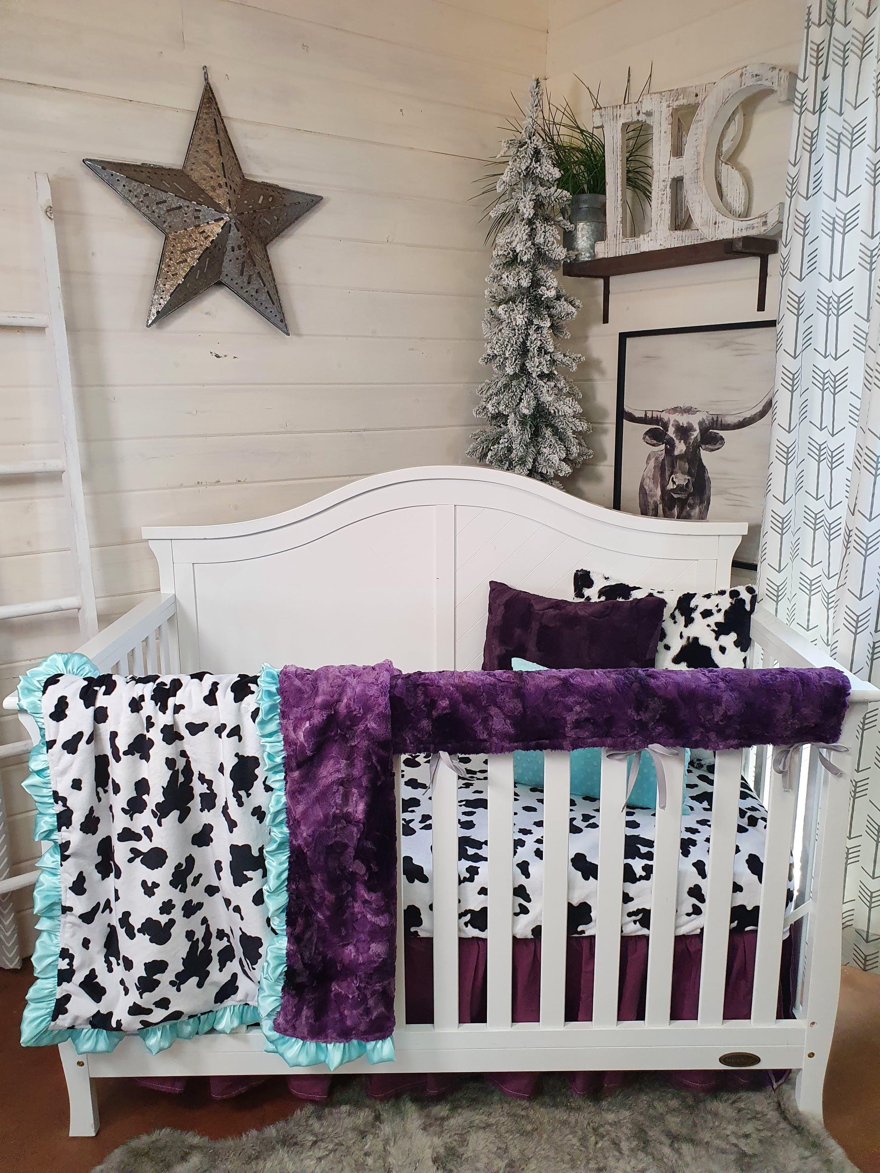 New Release Girl Crib Bedding- Black White Cow Minky Baby Bedding & Nursery Collection - DBC Baby Bedding Co 