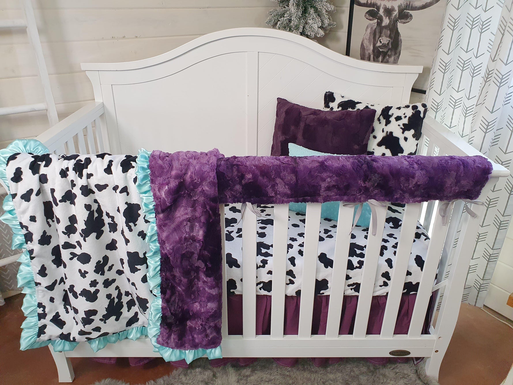 New Release Girl Crib Bedding- Black White Cow Minky Baby Bedding & Nursery Collection - DBC Baby Bedding Co 