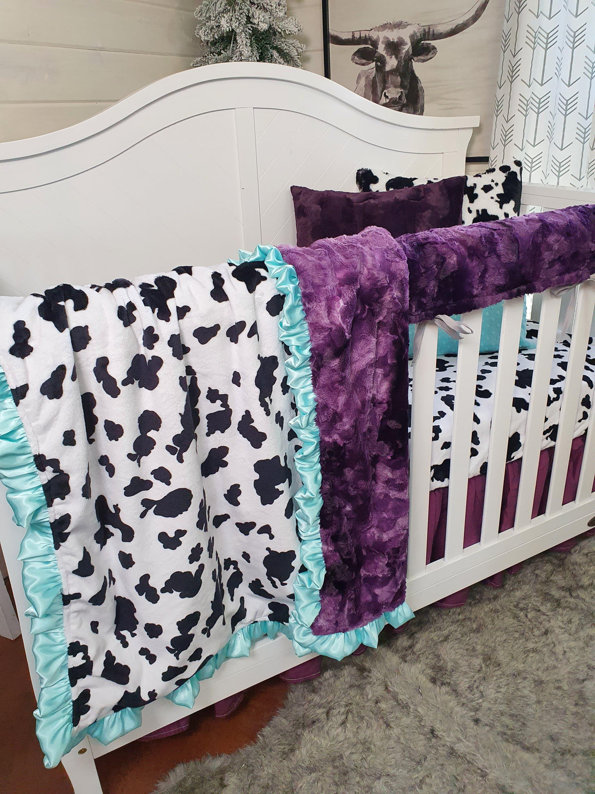 New Release Girl Crib Bedding- Black White Cow Minky Baby Bedding &amp; Nursery Collection - DBC Baby Bedding Co 