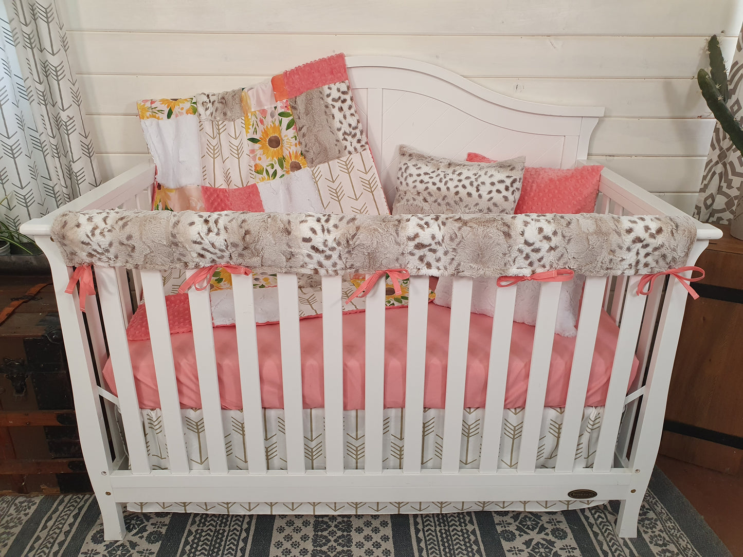 New Release Girl Crib Bedding- Sunflower and Lynx Minky Floral Baby Bedding & Nursery Collection - DBC Baby Bedding Co 