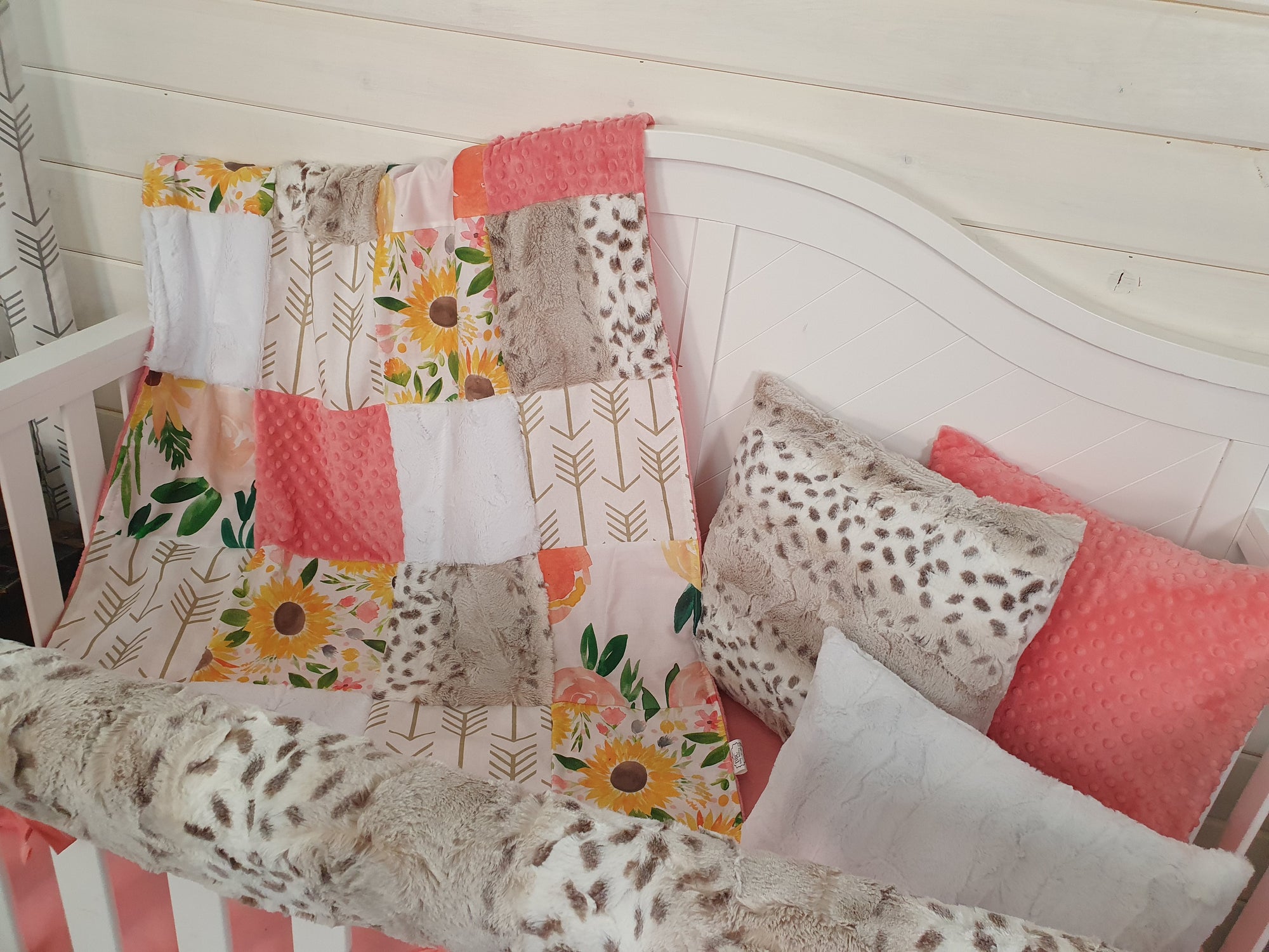 New Release Girl Crib Bedding- Sunflower and Lynx Minky Floral Baby Bedding & Nursery Collection - DBC Baby Bedding Co 
