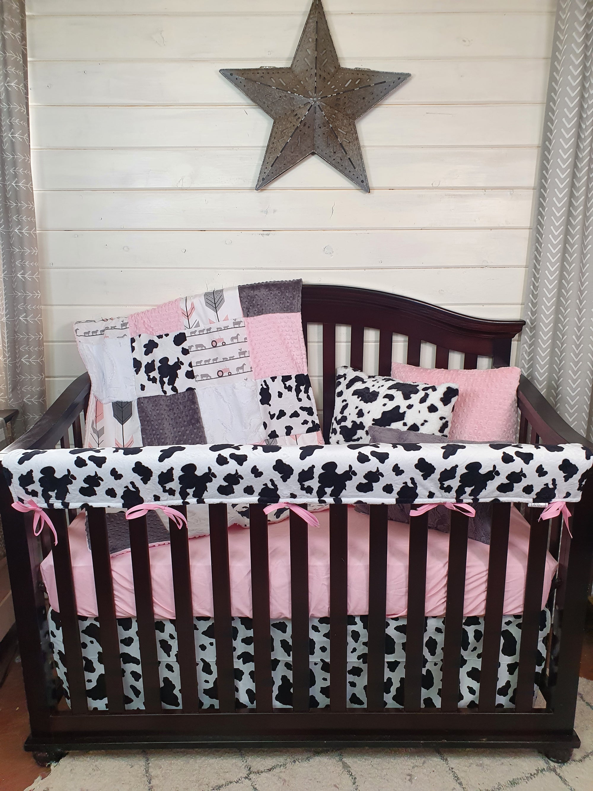 New Release Girl Crib Bedding- Farm Animals and Black White Cow Farm Baby Bedding & Nursery Collection - DBC Baby Bedding Co 